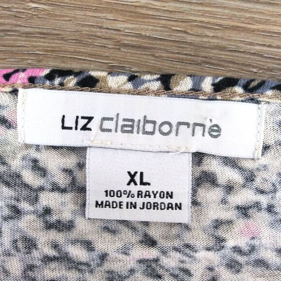Liz Claiborne Shirt Womens Size XL Brown 3/4 Sleeve Pullover Rayon Blouse Top - Picture 4 of 5